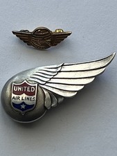 Vintage United Airlines Stewardess Hat Badge & 100k Mile Club Lapel Pin 1937-41