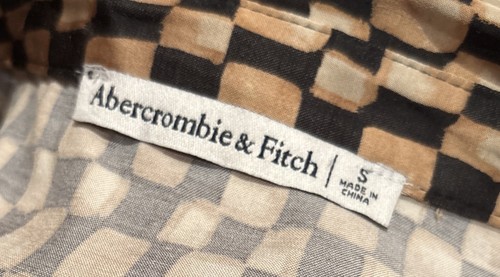 Abercrombie & Fitch abito camicia raso manica lunga stampa modello a scacchi piccolo - Foto 4 di 5