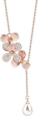 Orchid Flower Necklace Rose Gold Orchid Pendant Necklace with Teardrop Pearl Orc