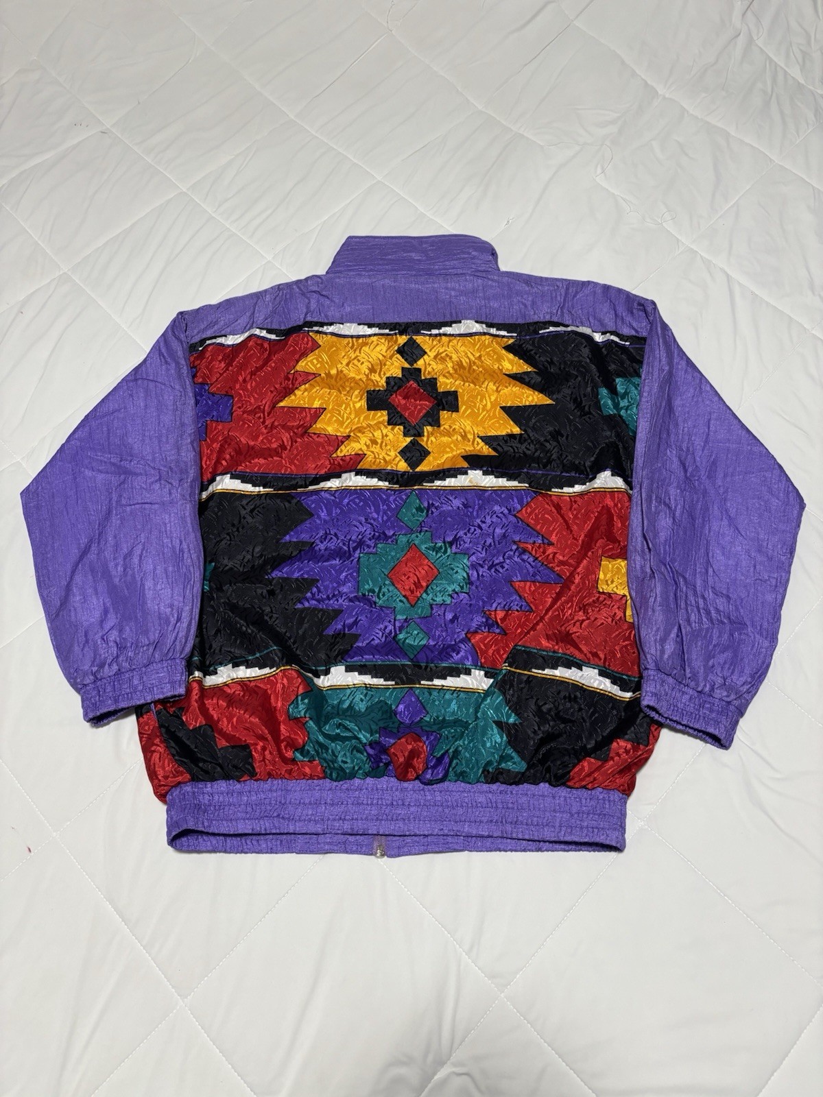 Vintage Aztec Pattern Nylon Jacket Size S Geometr… - image 5