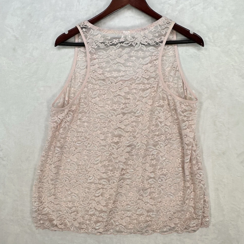 Camiseta sin mangas vintage Avon para mujer 2X rosa encaje Y2K elástica hada princesa transparente Foto 3 de 4
