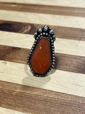 Vintage Agate Sterling Silver Western Statement Ring 925 Size 7