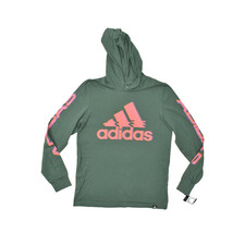 Adidas Boy's Pullover Sweatshirt Hooded Green Size L 14/16 NEW Cotton