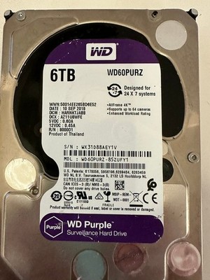 WD Purple 6TB HDD 5900RPM 6Gbps 3.5'' SATA Hard Drive by Westren Digita WD60PURZ