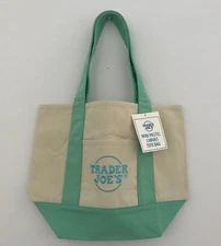 Trader Joe's Canvas Bag Mini Tote🩷Pastel Green NEW 