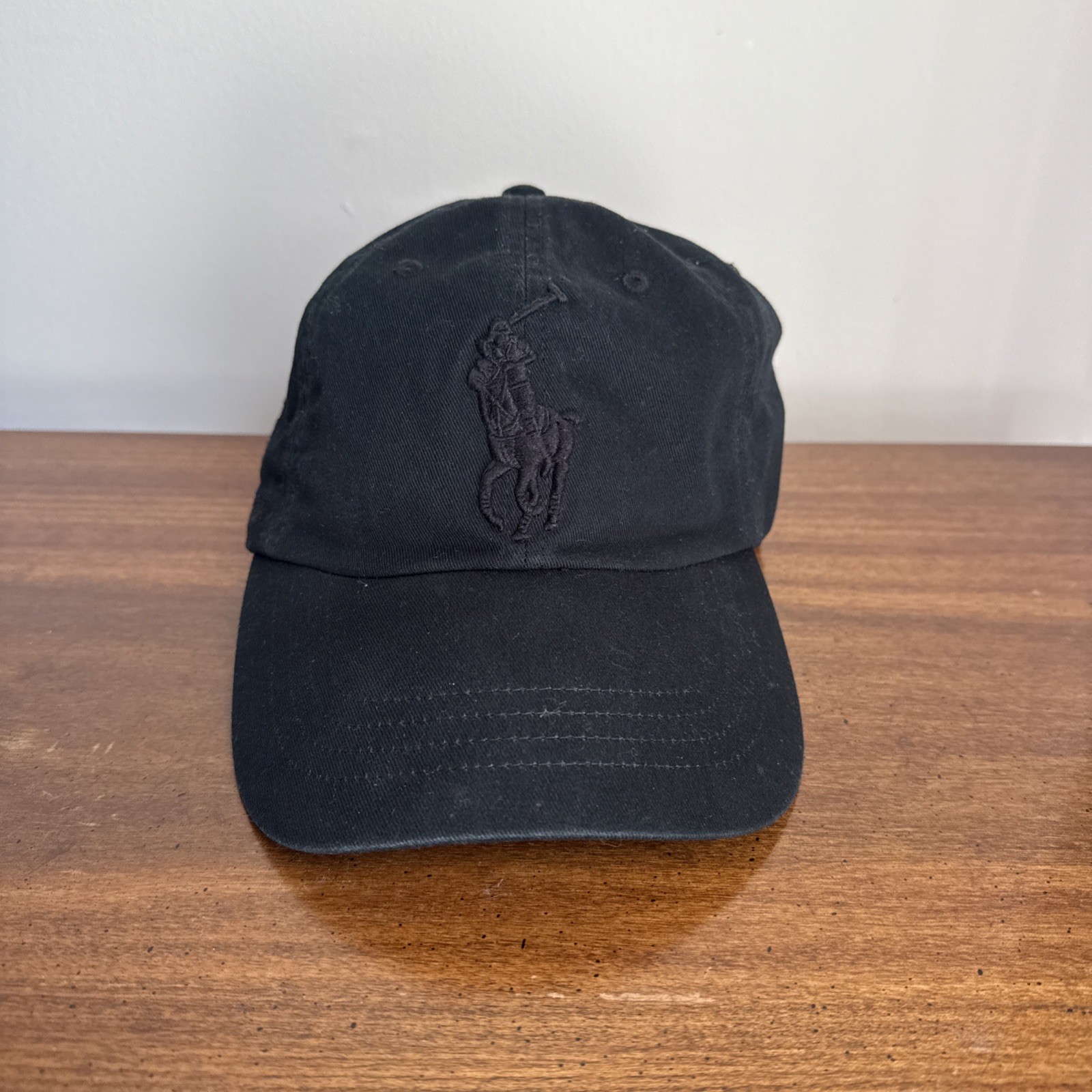Cappello Polo Ralph Lauren berretto chino cinturino posteriore tinta unita nero grande pony 3 loghi e scritta