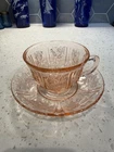 Federal Sharon Cabbage Rose Pink Tea Cup and Saucer Depression Glass