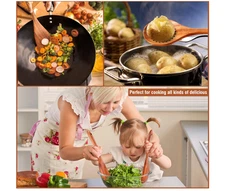 9 Piece Natural Teak Wooden Kitchen Utensil Set with Spoon Rest - Comfort Grip