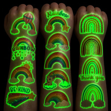 96 PCS Rainbow Pre-Cut Luminous Glow in the Dark Temporary Tattoos for Kids