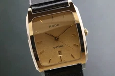 [N MINT] RADO DIASTAR 152.0420.3 Gold Dial Square Tank Qz Men's Watch From JAPAN
