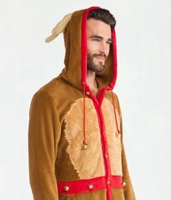 Reindeer Christmas One Piece Union Suit Adult Mens Sz M Pajama Costume Dress Up