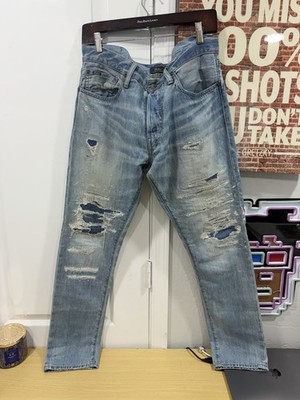 Polo Ralph Lauren Sullivan Slim Distressed Paint Splatter Jeans 31x30 Light Wash