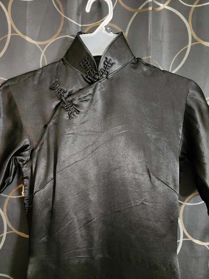 Vintage 1950s Cheongsam Qipao Dress Size XS Black Silk - Image 3 of 4