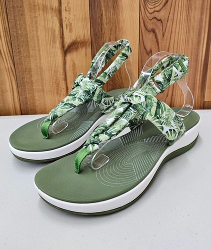 Clarks Cloudsteppers Arla Nicole Women's Green Floral Sandals Size 11W - 第 2/9 張圖片