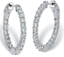 ROUND CZ HUGGIE HOOP INSIDE OUT EARRINGS STERLING SILVER