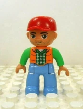 Lego Duplo Figure Lumberjack/Construction Worker red cap orange vest round eyes