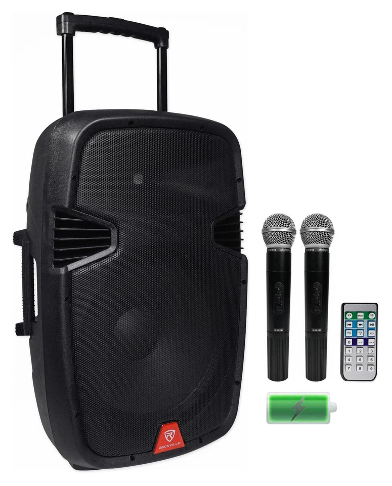 Rockville RAM15BT 15"Rechargeable Powered 800W PA Speaker+2 Mics+Bluetooth+Stand - Image 2 of 4