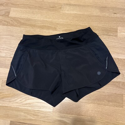 Athleta Running Shorts 3” SMALL Black Lined Built-in Brief Zip Pocket 28 X  3”