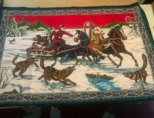 RARE Vintage A.T.C. 100% Cotton Tapestry of Winter Scene 53x34