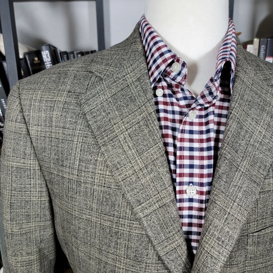 Abrigo deportivo Jack Victor Saks Fifth Avenue para hombre VITALEWOOD beige negro a cuadros 42L Foto 4 de 4