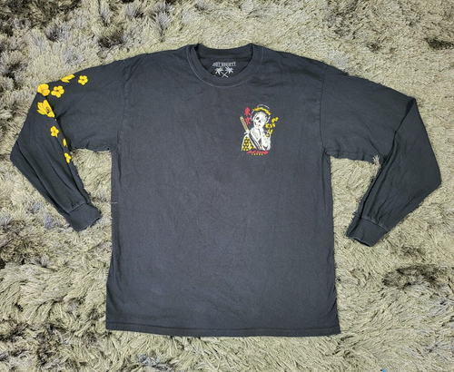 Riot Society Japan Shirt Mens Large Black Floral Geisha Skull Death Long Sleeve - Picture 3 of 17