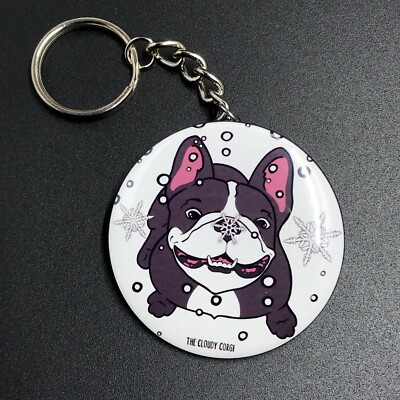 French Bulldog Dog Black White Snow Keychain Christmas Dog Gifts  Accessories