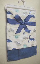 Baby Blanket By Bon Bebe, Cotton, 28" x 28", Dinosaur Design, Blue  White, New