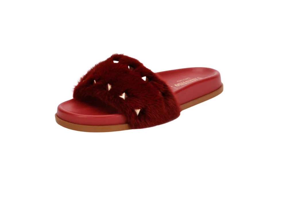 Valentino スタッズ付きレッドミュール サイズ24cm Valentino Garavani Rockstud Mink Red Rosso Slide Sandals Size EU