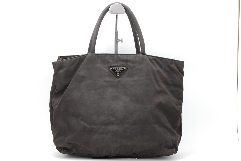 PRADA Nylon Handbag Charcoal Brown