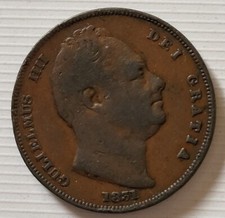 1831 William IIII Farthing Copper Coin In Fine Plus Condition