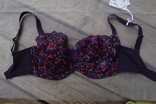 Panache Superbra Balconnet Bra Purple Floral Sheer "love the fit" Sz US/UK 30FF
