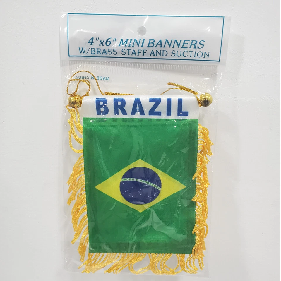 Mini pancartas Brasil 4""x6"" con personal de latón ventosa ventana coche bandera país Foto 2 de 2