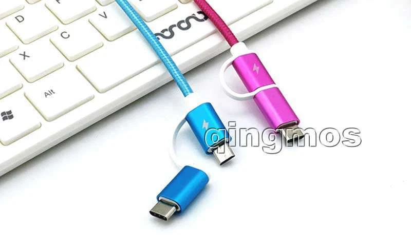 Type C to Micro USB 2IN1 Nylon Braided Sync Charge Cable Data Line Adapter 1m - Image 3 of 4