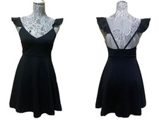 Windsor Black Skater Dress Womens XS Flutter Sleeve V Neck Party Cocktail Mini