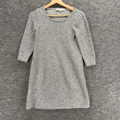 Loft Sweater Dress Women XS Gray Short 3/4 Sleeve Cotton Round Neck Stretch