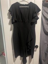 NWT Knitee Vintage Look Black Ruffle Sleeve V-Neck Bodycon Pencil Dress Sz M