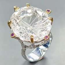 Fine jewelry 34 ct Natural Quartz Ring 925 Sterling Silver Size 7.5 /R447313