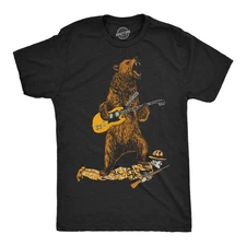 Mens Guitar Bear Funny T Shirts Sarcastic Rock and Roll Tee for Men