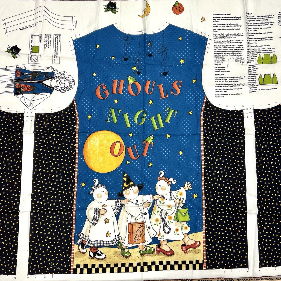 VTG Halloween Ghouls Nite Out Vest Cut & Sew Fabric Size 8-22 Size DAISY KINGDOM - Image 3 of 4