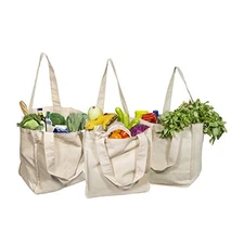 Best Canvas Grocery Shopping Bags with Handles and Bottle Sleeves - 3 Off-white