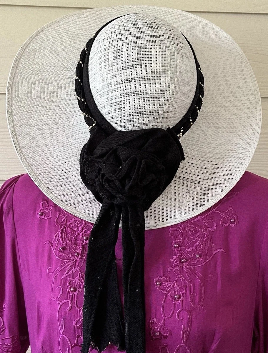 Vintage Morgan Taylor Black Wide-Brim Straw Sun Hat with Bow Wide Brim Beige Straw Vintage Hats for Women for sale | eBay main image 3
