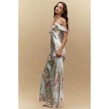 BHLDN Anthropolgie light blue floral formal Aria Ruffle Maxi Slip Dress