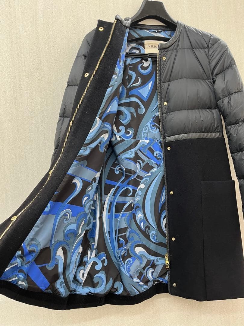 Emilio Pucci 36YA30 36984 Down/Wool Coat Contrast Black Size 34 From Japan