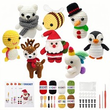 8Pcs Crochet Kit for Beginners DIY Animal Crochet Kit with Yarn Hook Video Set