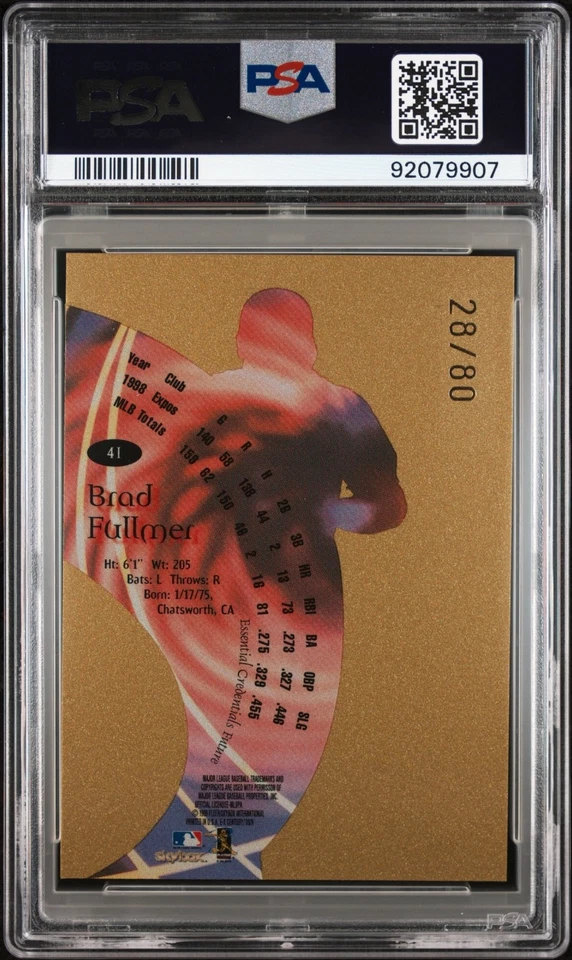 BRAD FULLMER 1999 Skybox E-X Century Essential Credentials Future 28/80 PSA 9 - Image 2 of 3
