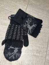 Wool Mix Fingerless Gloves With Flap With Reindeer