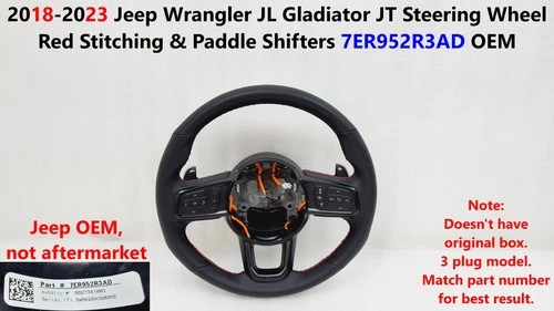 2018 -23 Jeep Wrangler JL Steering Wheel Red Stitching & Paddle Shift 7ER952R3AD