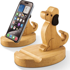 2 Pcs Dog Cellphone Holder Stand Wooden Dog Smartphone Desk Holder Cute Animal M