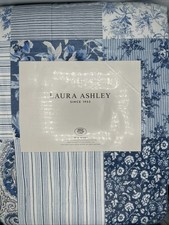 NEW Laura Ashley Quilt Set, Reversible Cotton Bedding King, Blue/White