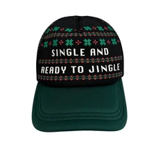 Single and Ready to Jingle Christmas Hat Holiday Trucker Cap Adjustable Green
